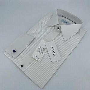 Eton Dress Shirt Mens M 15 1/2‎ - 39 Contemporary Pleated White Tuxedo Button Up